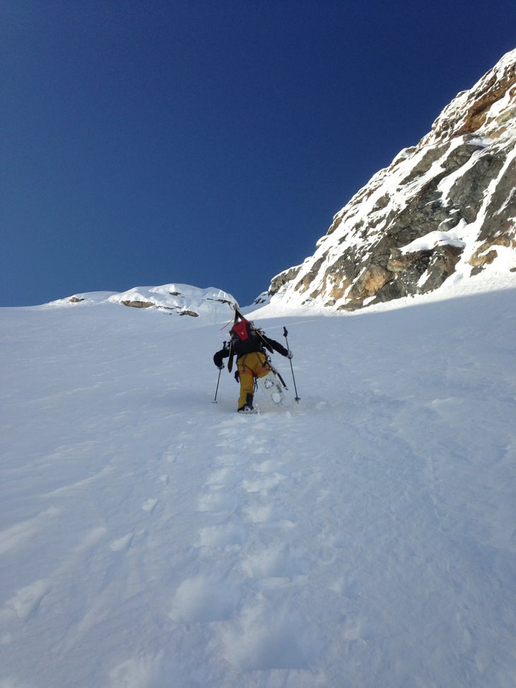 Leading the Charge Jamie Laidlaw starting the boot pack. He led the group up the face for 2,000 feet. Read Henderson's interview here.