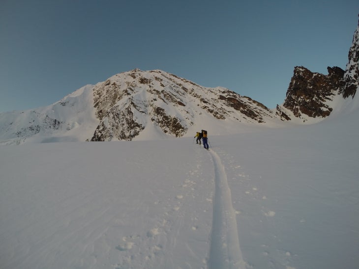 On the Approach Jamie Laidlaw and Donny Roth approaching the face at 7:30 am on April 11, 2014.