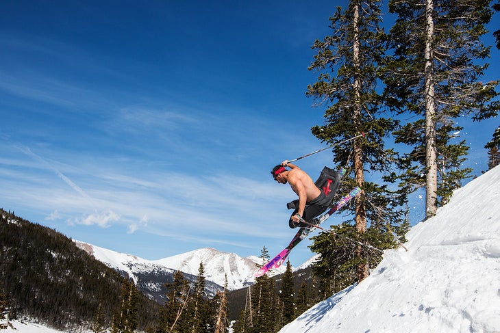 Single? Giray Dadali of J Skis enjoys a pair of retro skis from Folsom while enjoying the warm afternoon sun at Loveland. Eat your heart out ladies.