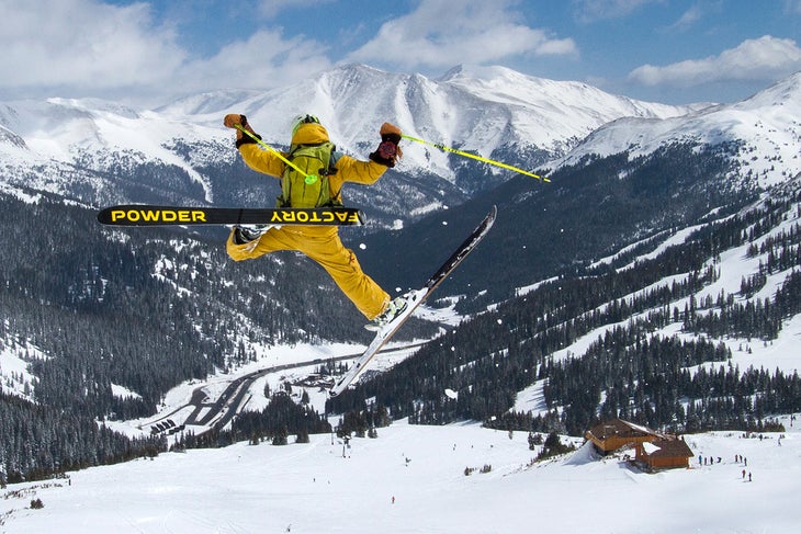Spread 'Em Tester Eben Mond hucks his meat at Loveland during the 2014 Indie Ski Test.