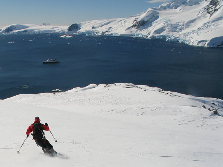Skiing Antarctica Finnish Hannu Kukkonen lays telemarks in the spectacular setting of Antarctica. “In the annals of cool places to ski, Antarctica has to be at the top…