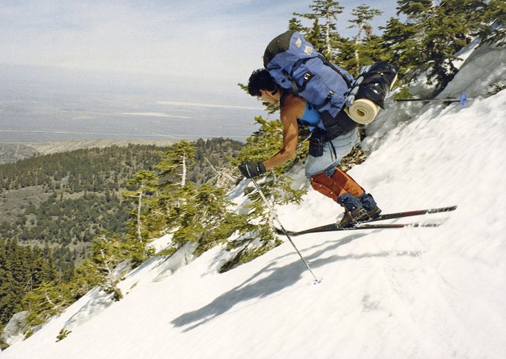 Skinny Skis and Bedroom Slipper Boots On Southern California’s Mount Baden-Powell, Bob Mazarei overlooks the desert, mid-turn in the late ‘80s. “Back then it was all about tiny bedroom…