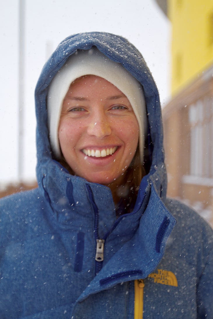 Snow Backstrom on the hotel deck, happy with the weather forecast.
