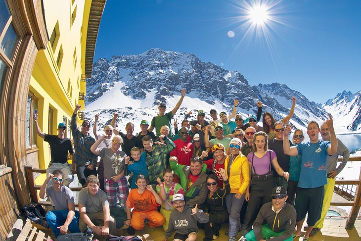 Superstars Camp The 2013 Portillo Superstars Camp group gathered on the hotel deck.Get more Chilean skiing here.