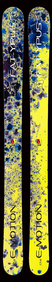 FAT-YPUS E-MOTION Sidecut: 144-112-130 mm Lengths: 164, 174 cm Radius: 22 m MSRP: $790 For more info on this ski, click here.