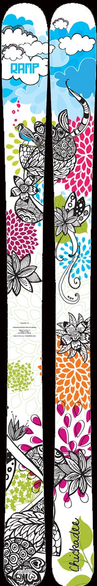 RAMP CHICKADEE Sidecut: 123-90-111 mm Lengths: 149, 169, 179 cm Radius: 17.88 m MSRP: $949 For more info on this ski, click here.