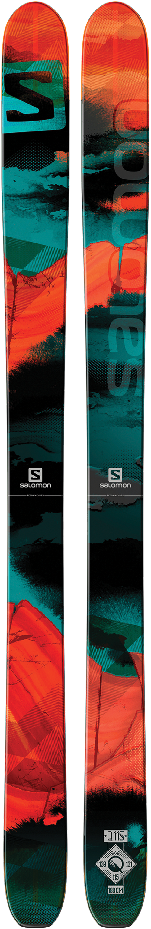 Salomon Q-115 Sidecut: 139-113-131 mmLengths: 168, 178, 188 cmRadius: 16.4 mMSRP: $800For more info on this ski, click here.