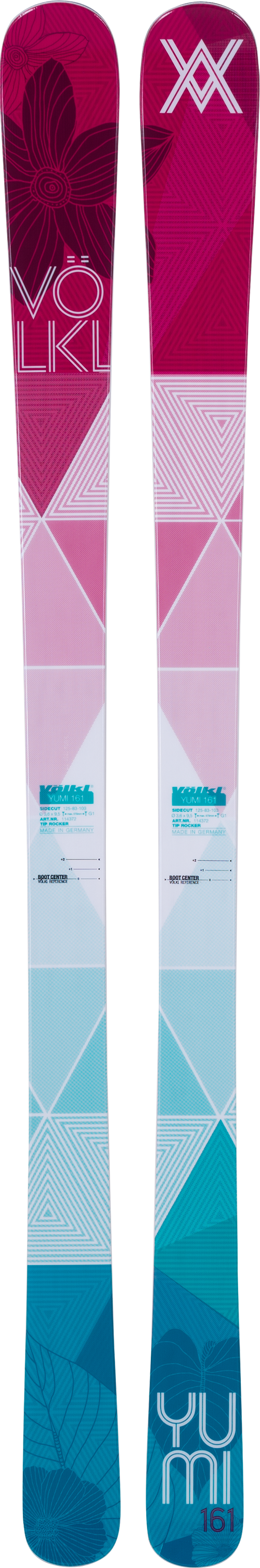 Vökl Yumi Sidecut: 125-83-103 mmLengths: 147, 154, 161, 168 cmRadius: 17.1 mMSRP: $650For more info on this ski, click here.