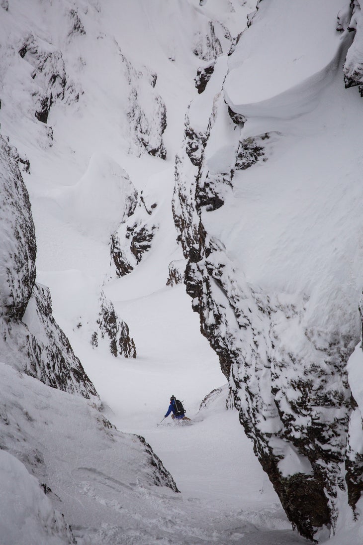 Close Call “This is an awesome angle of Ingrid shredding a steep, narrow couloir on Kong Haakons Halvoy, an incredible peninsula of couloirs and faces. This…