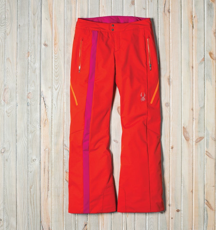SPYDER TEMERITY PANT Retro-chic, the Temerity will draw compliments from the chairlift or barstool thanks to the stylish stripes, low waist, flared cuffs, and colorful…