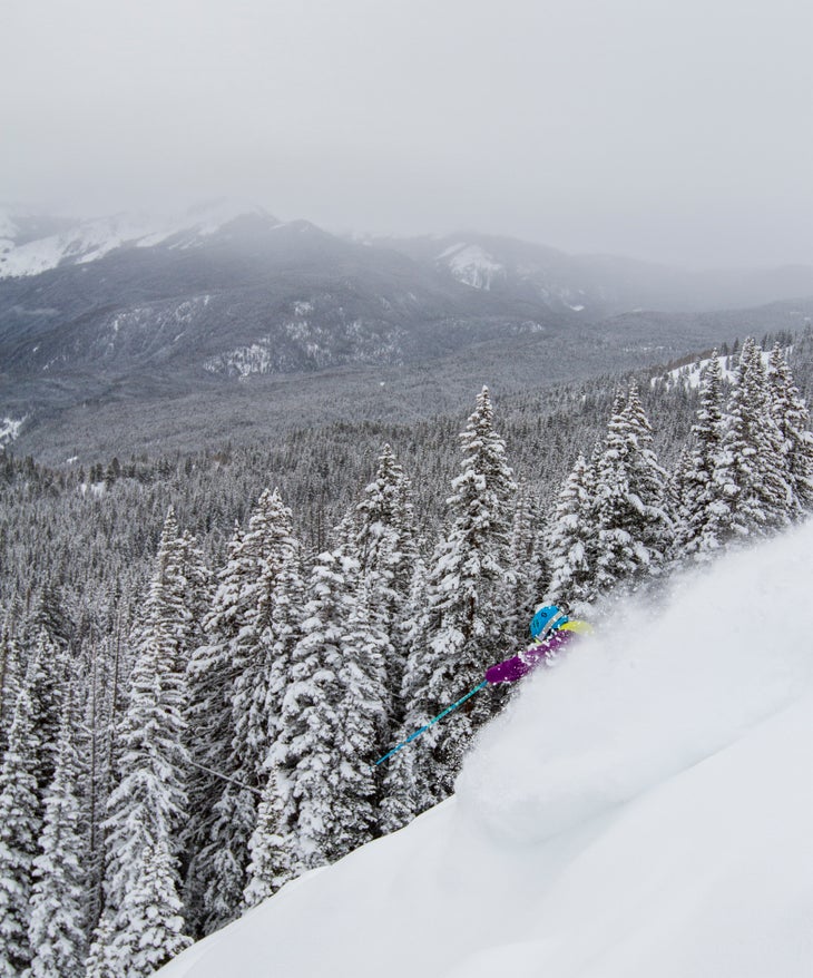 Week of Feb. 22 Red Lodge Mountain, Montana Photo: Jeff Carroll Skier: Ginny Carroll Week total: 46 inches. Getting pitted: skiers all over the mountain.