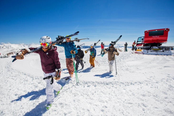 "A crew of testers takes the snow cat to the top of Loveland Ski Area to score some fresh. "