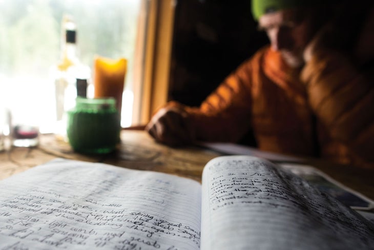 SKG1216_BUGABOOS08 T he visitor logbook at the McMurdo Hut, full of happy reports from guests who enjoyed much better weather.