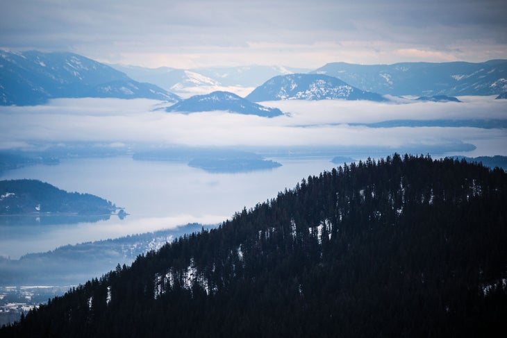 SKG0117_Idaho02 Lake Pend Oreille, seen from the slopes of Schweitzer, is so deep, the U.S. Navy uses it to test submarines.