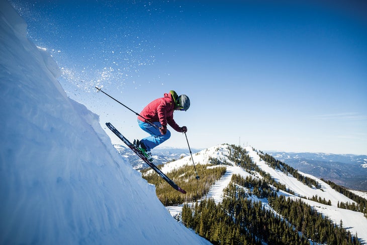 SKG0117_Idaho06 Pogge hits some north-facing chalk at Silver Mountain, formerly known as Jackass Ski Bowl.