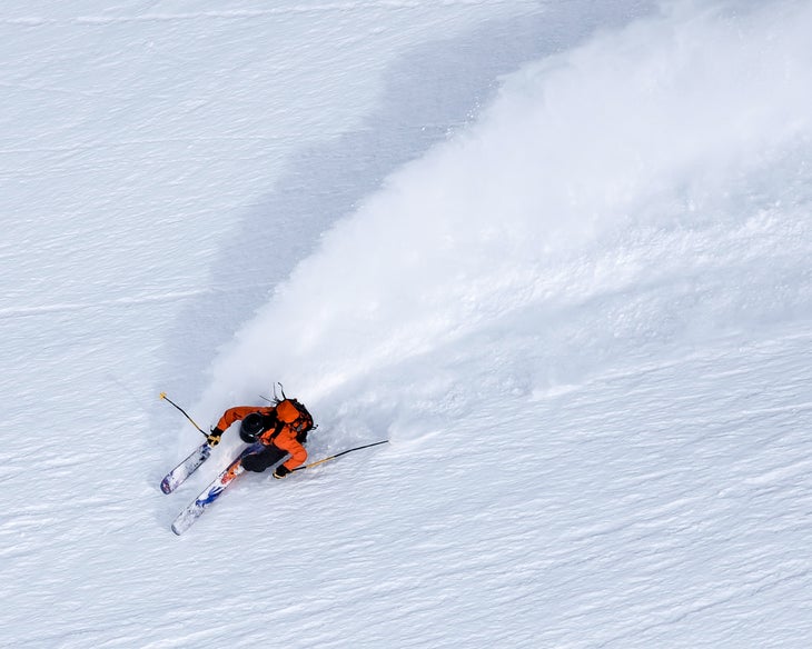 Skier Dean Cummings, Photo by Josh Cooley, Upper 49ers, Woodworth Glacier, Chugach Mountains, Alaska Dean Cummings on Woodworth Glacier in the Chugachs of Alaska