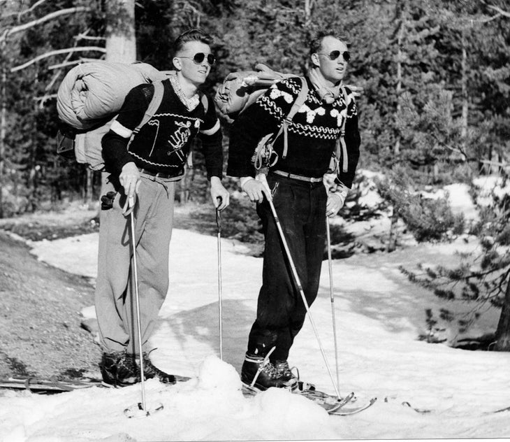 SKI1106_WarrenMiller11 Ward and Warren in the spring of 1947 on a weeklong Ostrander Lake backcountry trip.