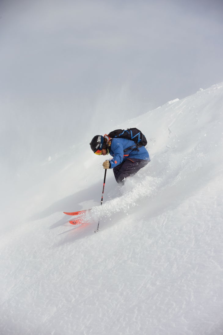 SKI0218_CLI6_HopTurn ABSORPTION Landing with equal weight on each foot gives you the best chance to ski away in a balanced position. Use a solid pole plant reaching down…