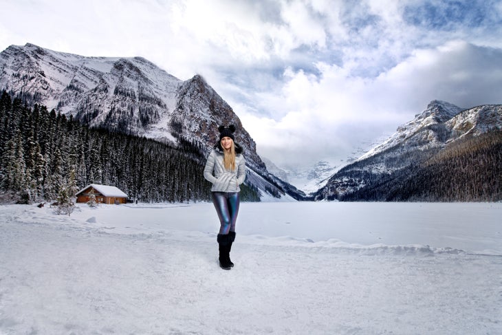 LV Lake Lindsey Linsdsey Vonn walks the shores of Lake Louise.