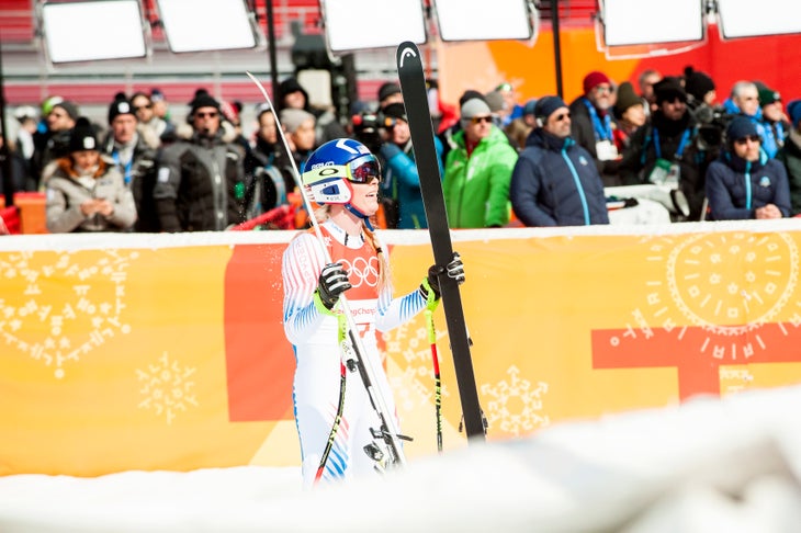 Vonn-w-downhill-crystal-sagan Lindsey Vonn looks at her result in Jongseon, South Korea