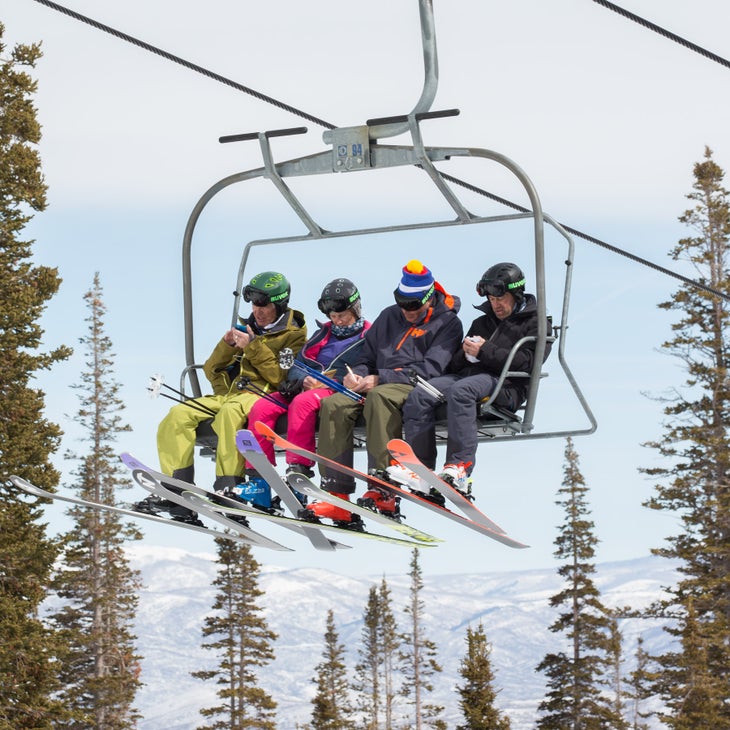 20180307-SkiTestDV-3907 Bob Gleeson, Tracey Gibbons, Todd Casey, and Matt Schiller at Deer Valley