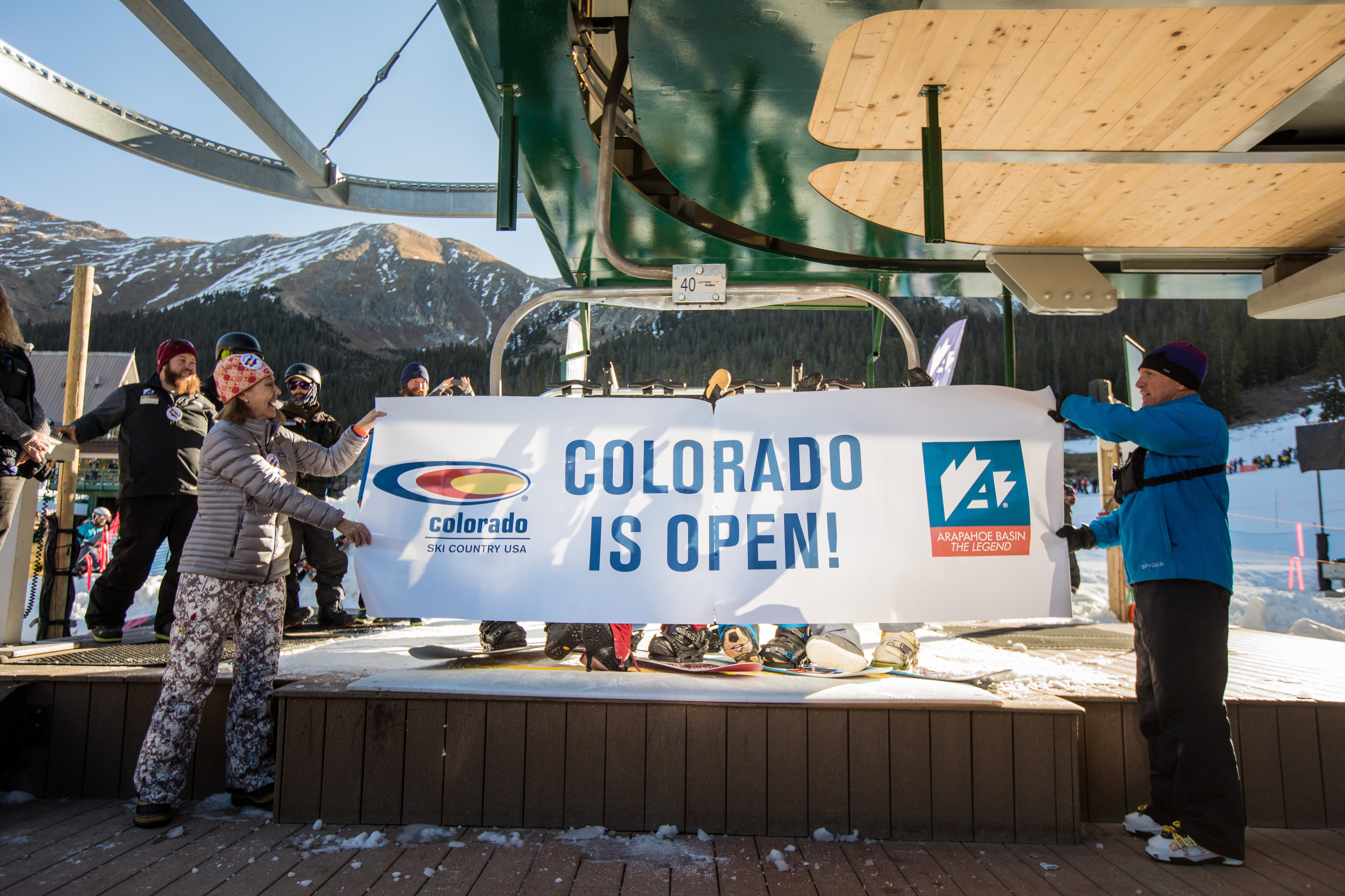 "Breaking the Opening Day Banner at A-Basin"
