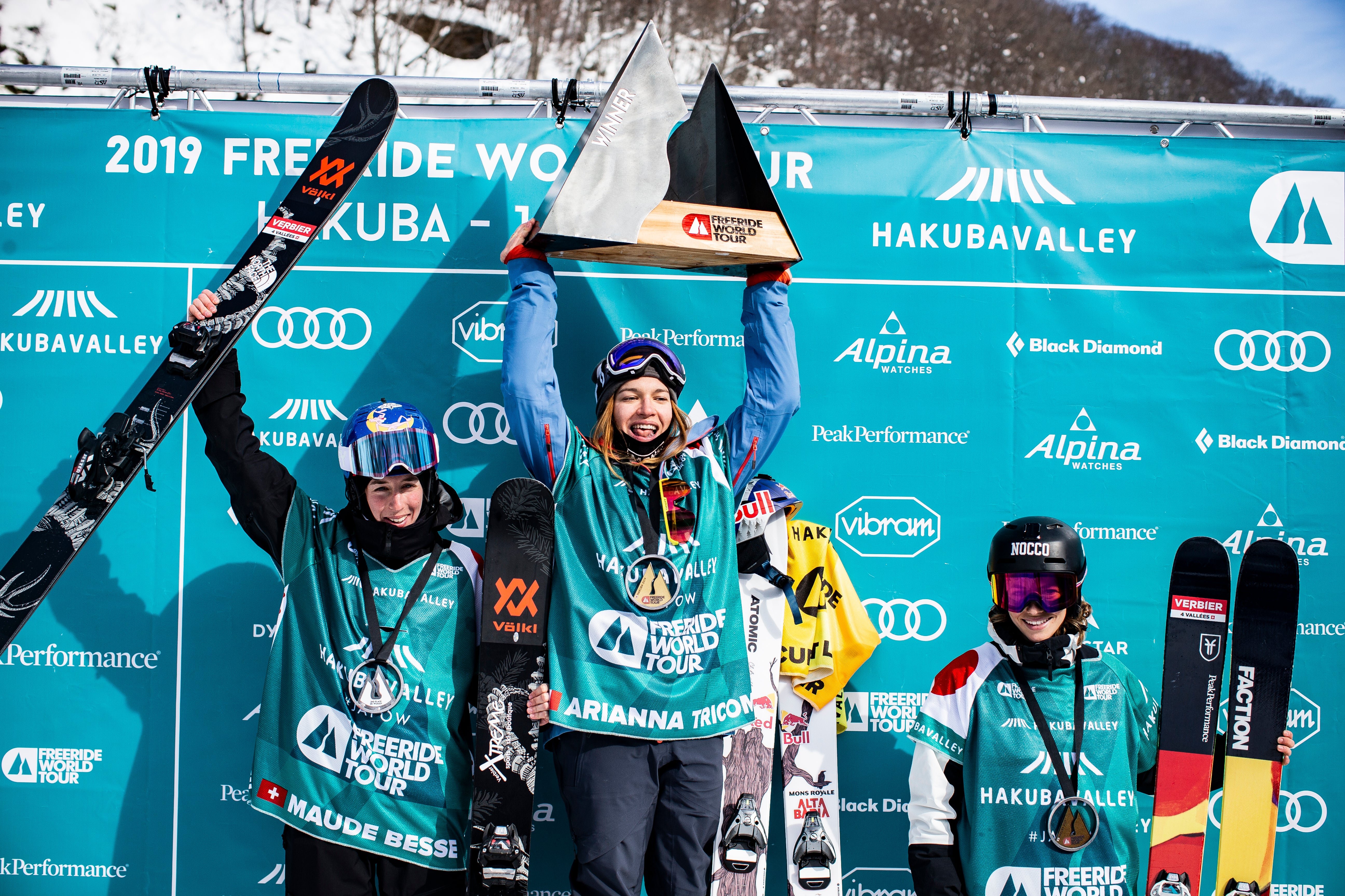 "Women's Ski Podium at FWT19 Hakuba"