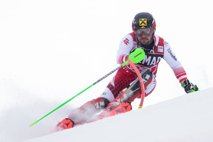 "Marcel Hirscher skis the slalom in Zagreb"