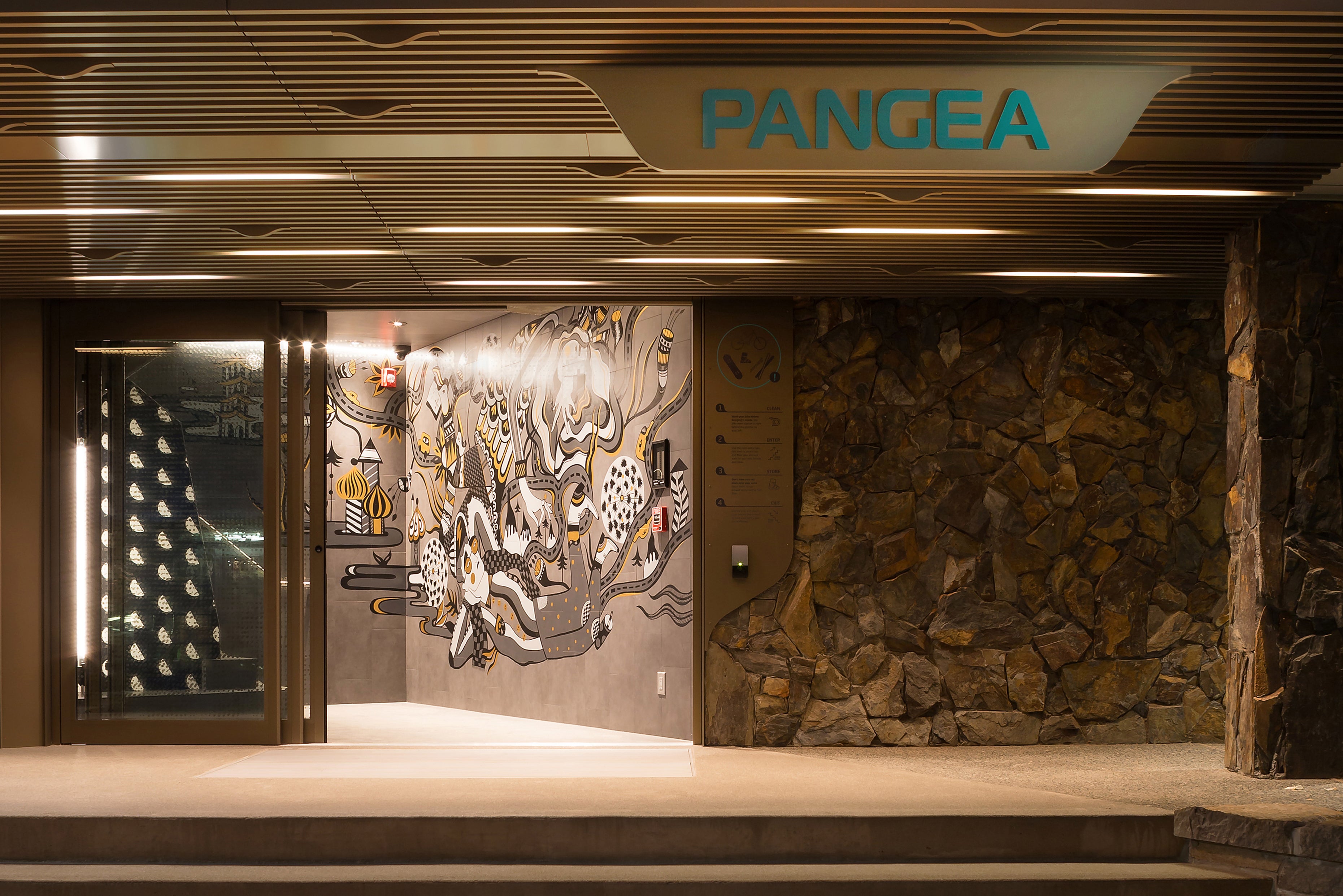 "Pangea Pod Hotel Entrance"