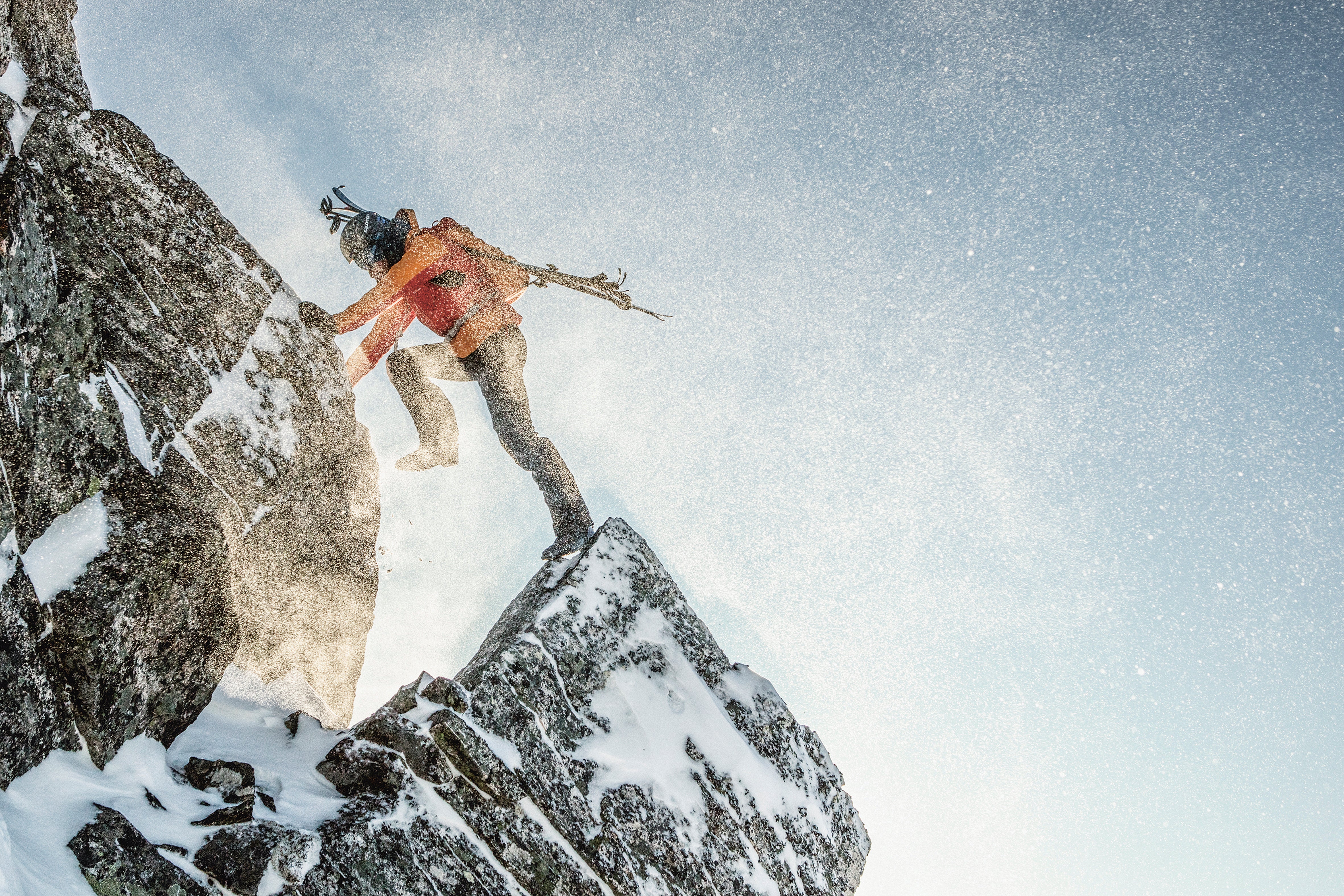 "Uphill skier in action"