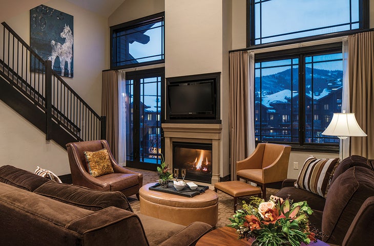 WEB SKI1229-TOW-WaldorfAstoria copy Hotel lounge at the Waldorf Astoria in Park City, Utah