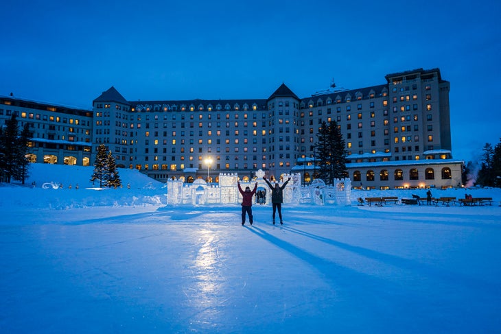 BUR08214 Ice skating at Fairmont Chateau Banff