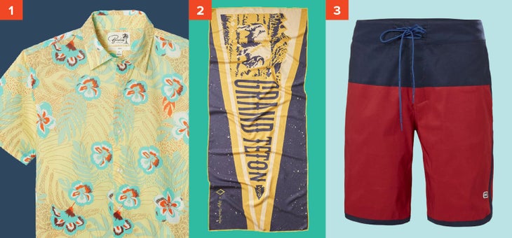 09-ski-fathers-day-2020-lake Bonobos Riviera Short Sleeve Shirt, Nomadix 59 Parks Collection Towel, and Helly Hansen Solen Watershorts 9.5