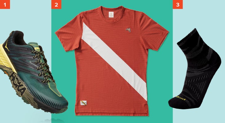 11-ski-fathers-day-2020-run2 HOKA ONE ONE Men's Speedgoat 4, Tracksmith Van Cortlandt Tee, and Le Bent Trail UltraLight Mini Sock