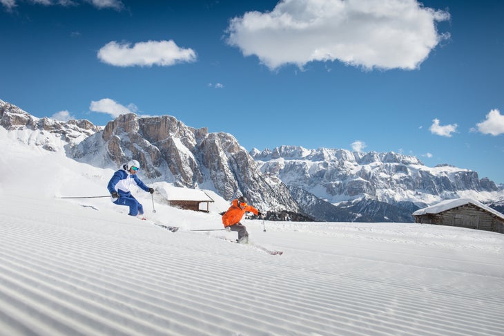 ©www.wisthaler.com_13_03_dolomiti_superski_HAW_1782 Skiing the Sella Ronda one of the largest ski areas in the world.