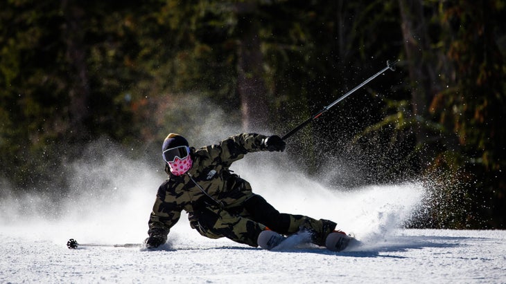 Sam Kimmerle, Brand Manager, laying one over PC_ Sam Watson Sam Kimmerle skiing