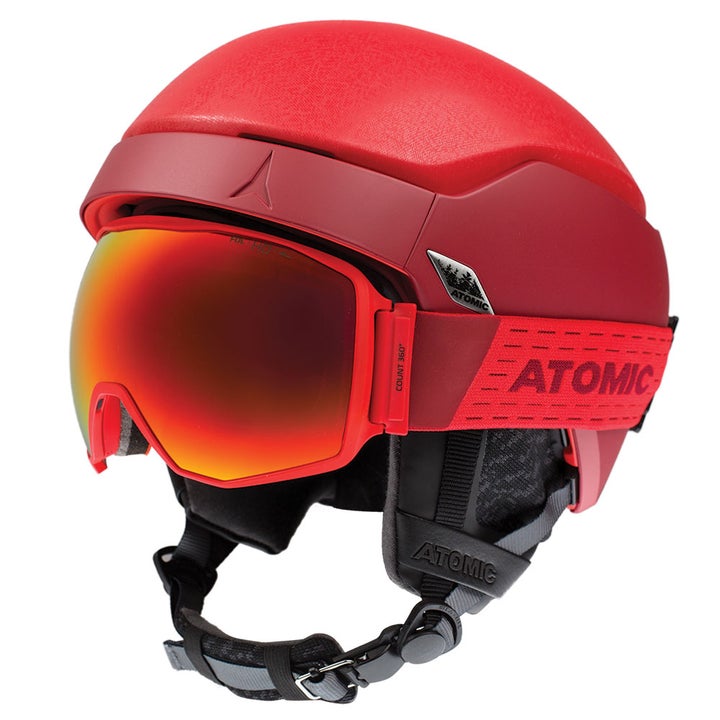 Atomic 360 goggle and red helmet