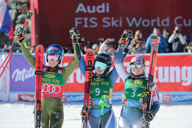 SI201910280258_news Mikaela Shiffrin, Alice Robinson, Tessa Worley podium at Sölden World Cup GS, 2019