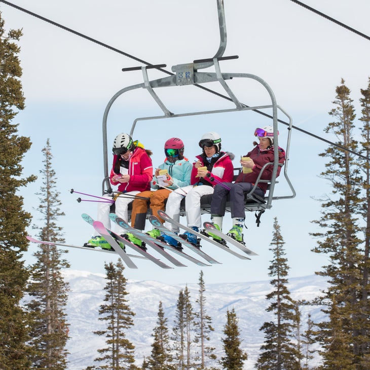 20180307-SkiTestDV-3905 Georgie Bremner, Marina Knight, Katy Green, and Kristi Lovell at Deer Valley