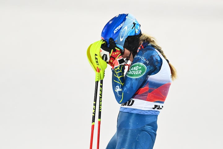 Emotional Mikaela Shiffrin in Flachau finish area