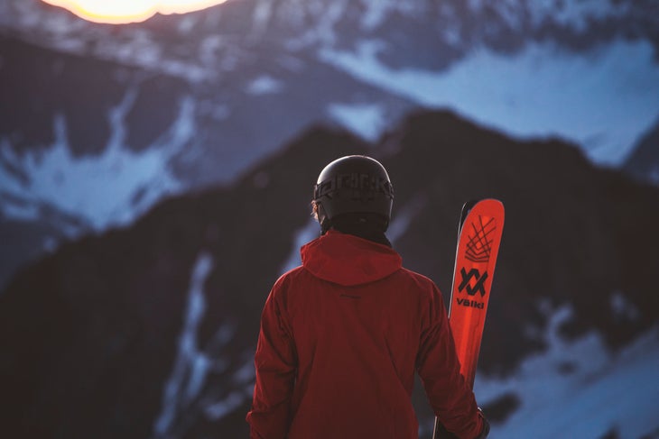 skier holding the M6 Mantra ski