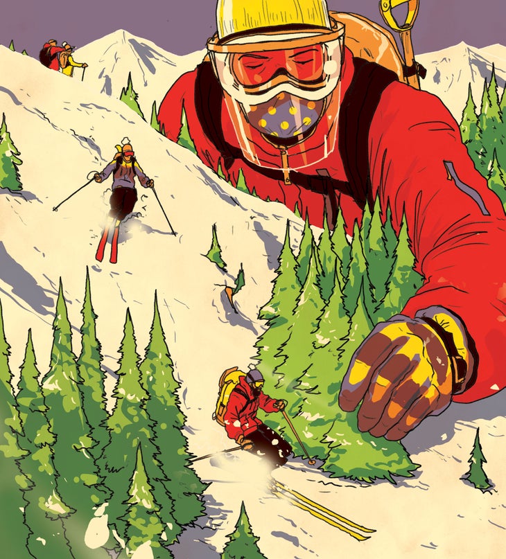 illustration of PPE skiers