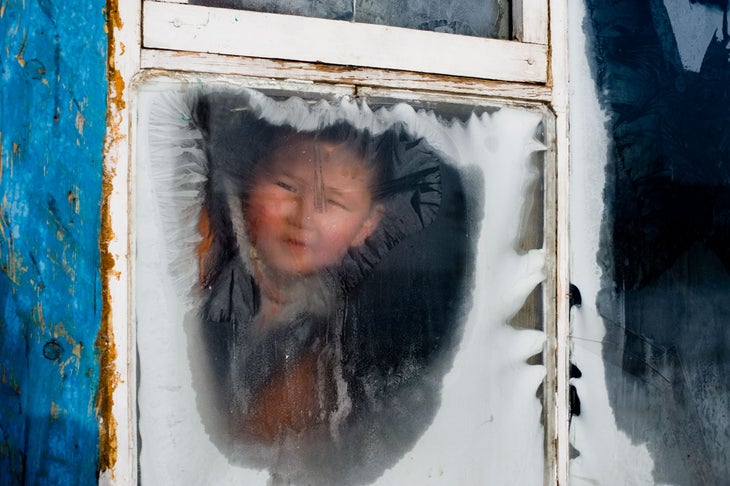 A child in Tsagaannuur, in western Mongolia. A child in Tsagaanuur in western Mongolia.