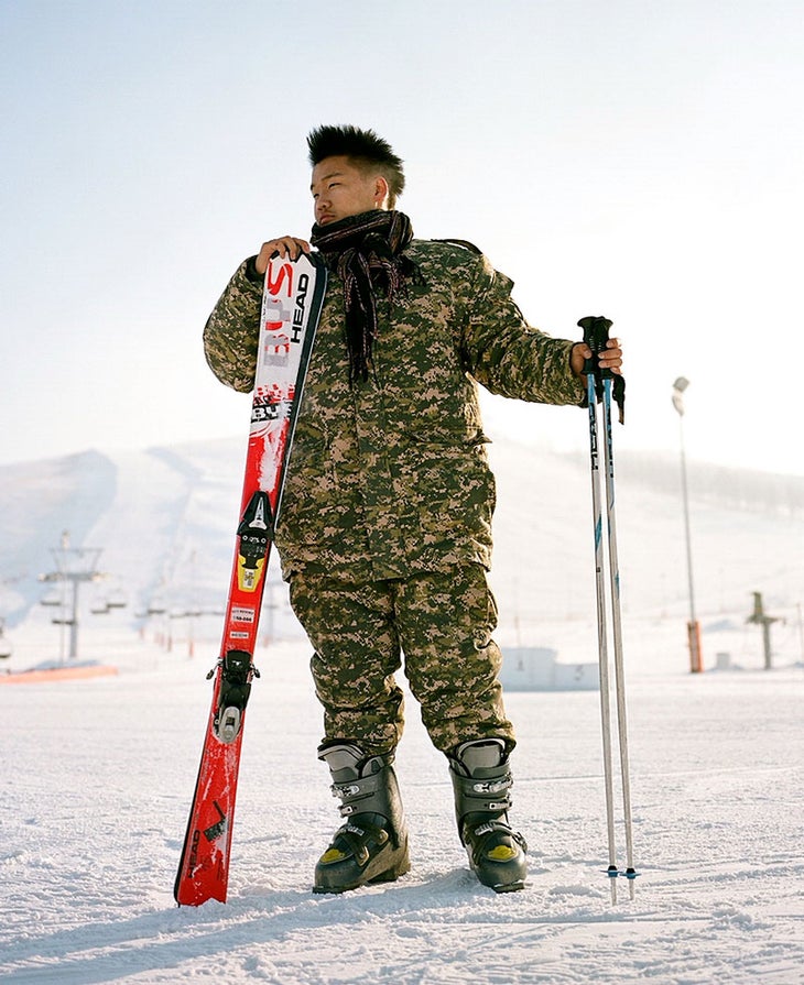 A local skier at Mongolia's Sky Resort. A local skier at Mongolia's Sky Resort