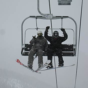 All Gain, No Pain Waiting for a lift back to the lodge after the first summit of the trip, Sugar Peak.
