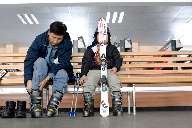 In Sky Resort's rental shop. Mongolia's Sky Resort rental shop.
