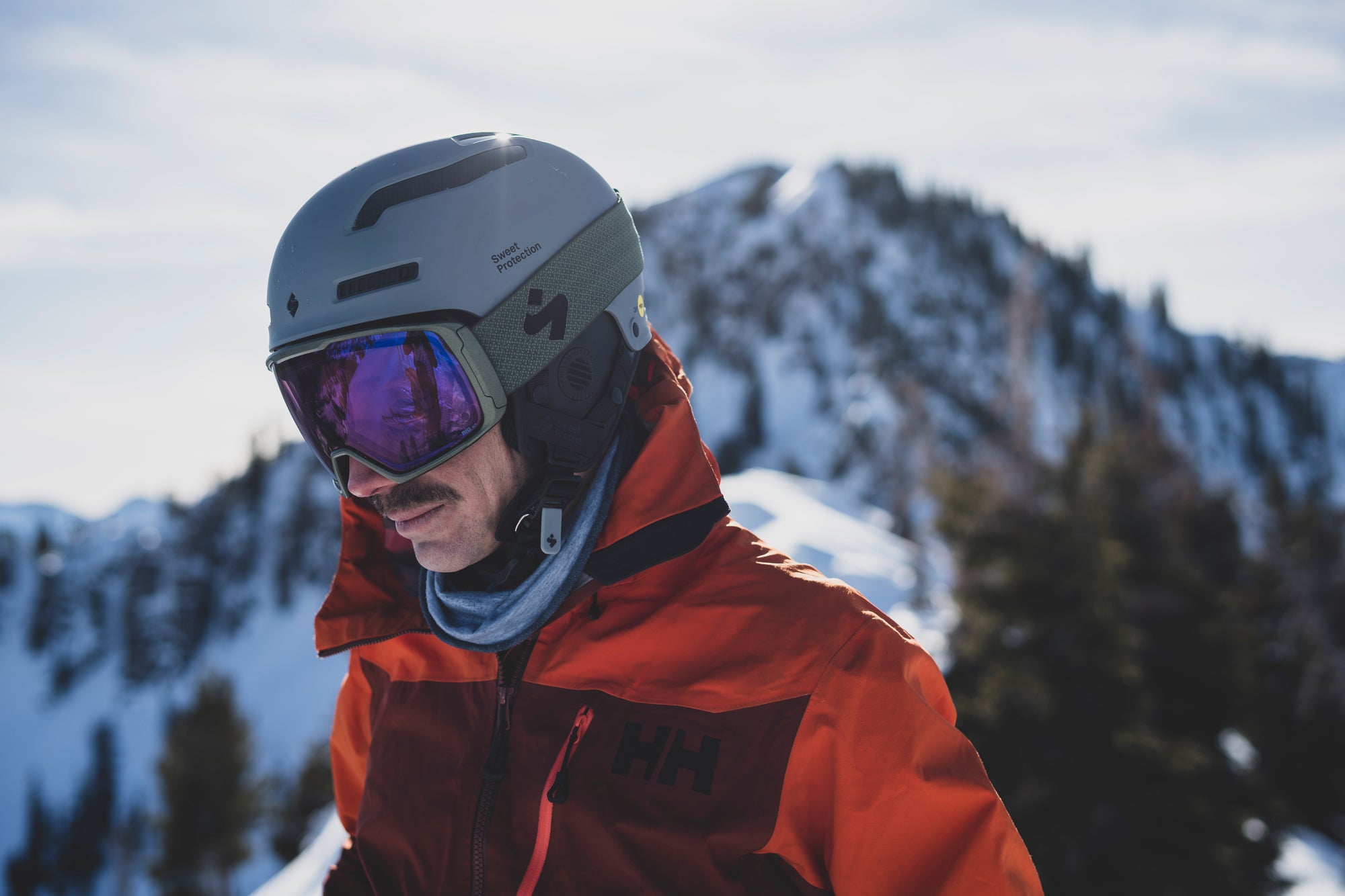 Marcus Caston with Sweet Protection helmet and goggles on