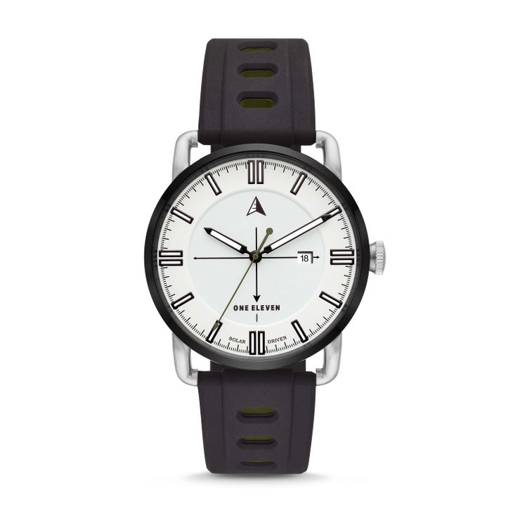 One Eleven Watch One Eleven SW1 Solar Three-Hand Date Black Silicone Watch