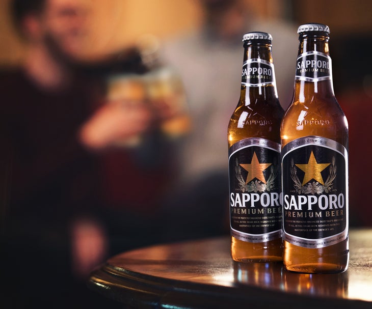 two bottles of Sapporo