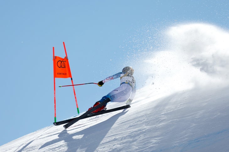 Breezy Johnson hip checks during the World Championship Downhill